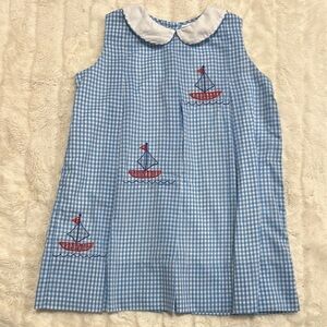 EUC Proper Peony Blue Gingham Dress Sailboat dress 4t